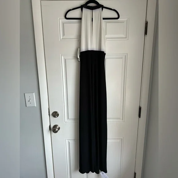 NWT LAUREN RALPH LAUREN SIZE 8 black white maxi evening gown dress beaded - Picture 8 of 8